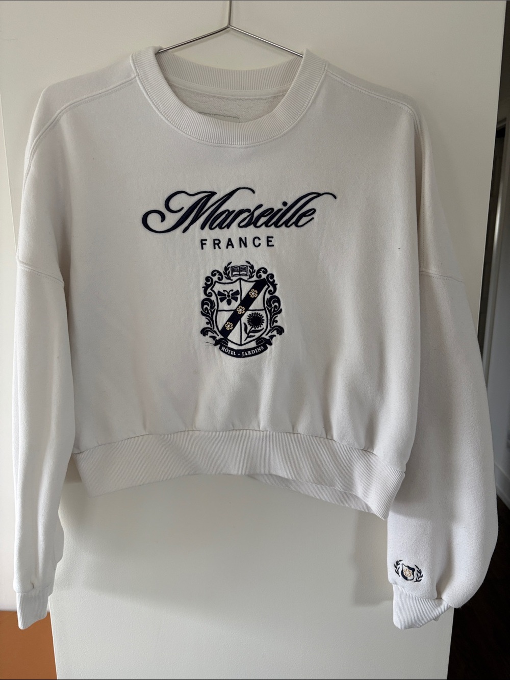 White Marseille France Embroidered Crewneck Sweatshirt